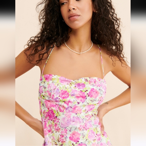 NWT For Love & Lemons Paulina mini dress in a pink floral print Large - Picture 6 of 15